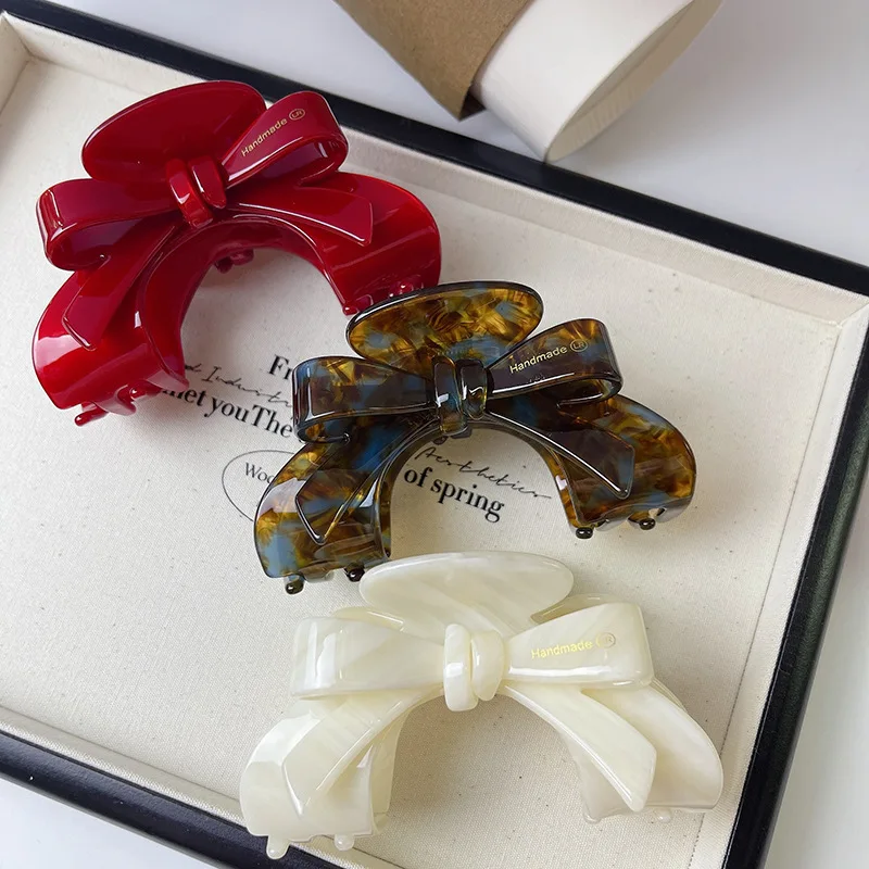 DuoShang French Sweet Bow Arched Acetate Hair Claw Light Luxury Claw Clip Crab Hair Clip for Women Headwear Hair Accessories