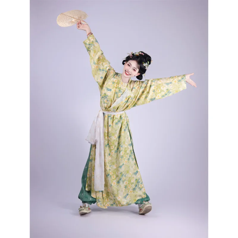

Nanshan Charm Monet Garden Printed Round Neck Robe Lantern Pants Restoration Fashion Style Rayon Spring Autumn Unisex