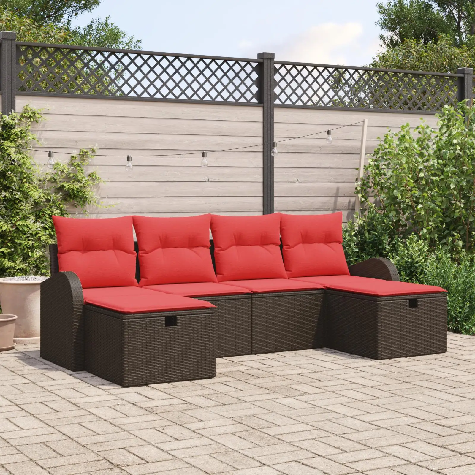 

6 Piece Brown Poly Rattan Garden Sofa Set with Cushions Outdoor Furniture Seating