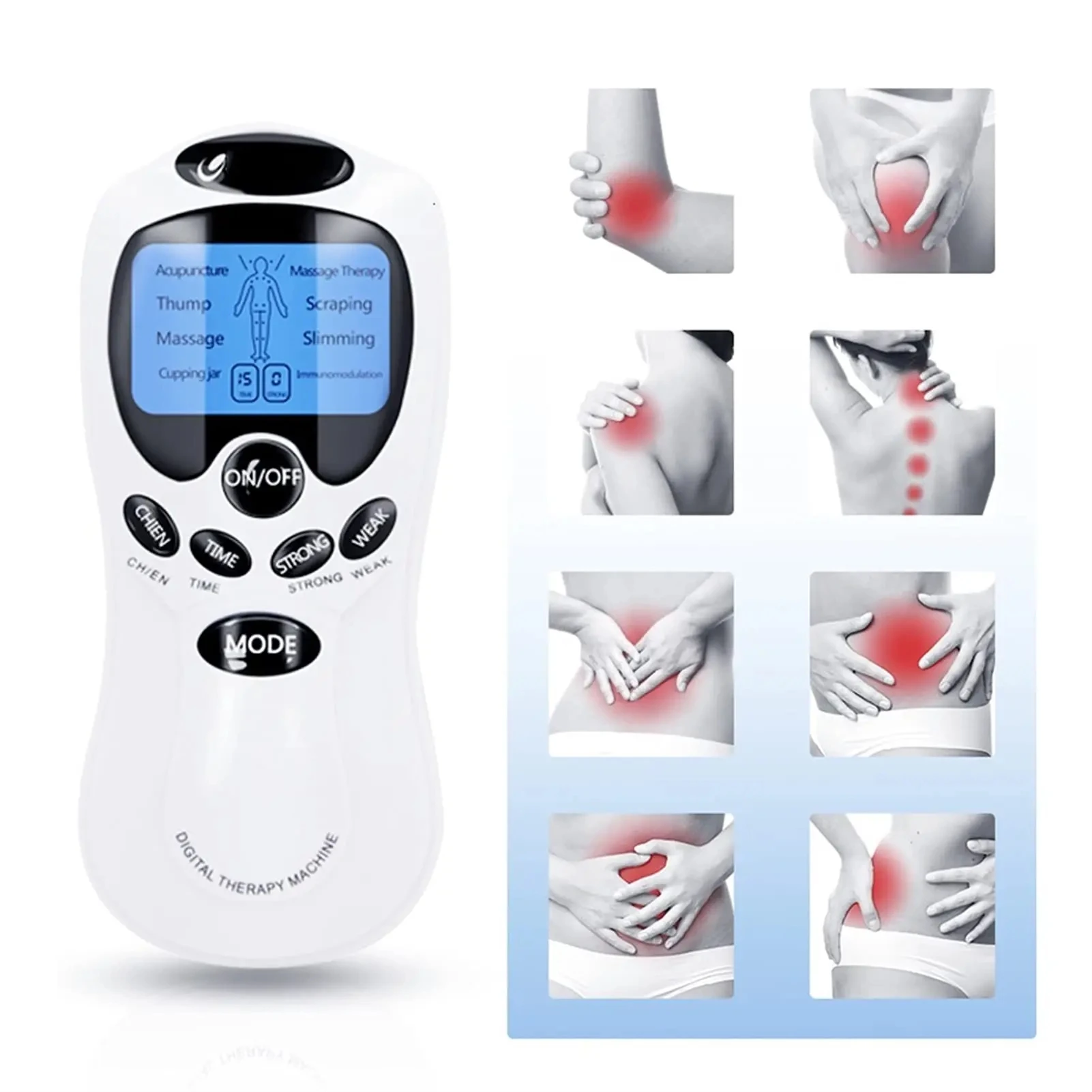 8 Modes Electric Herald Body Massage Digital Acupuncture Cervical Therapy Machine Back Neck Leg Massager Device with Sticker Pad