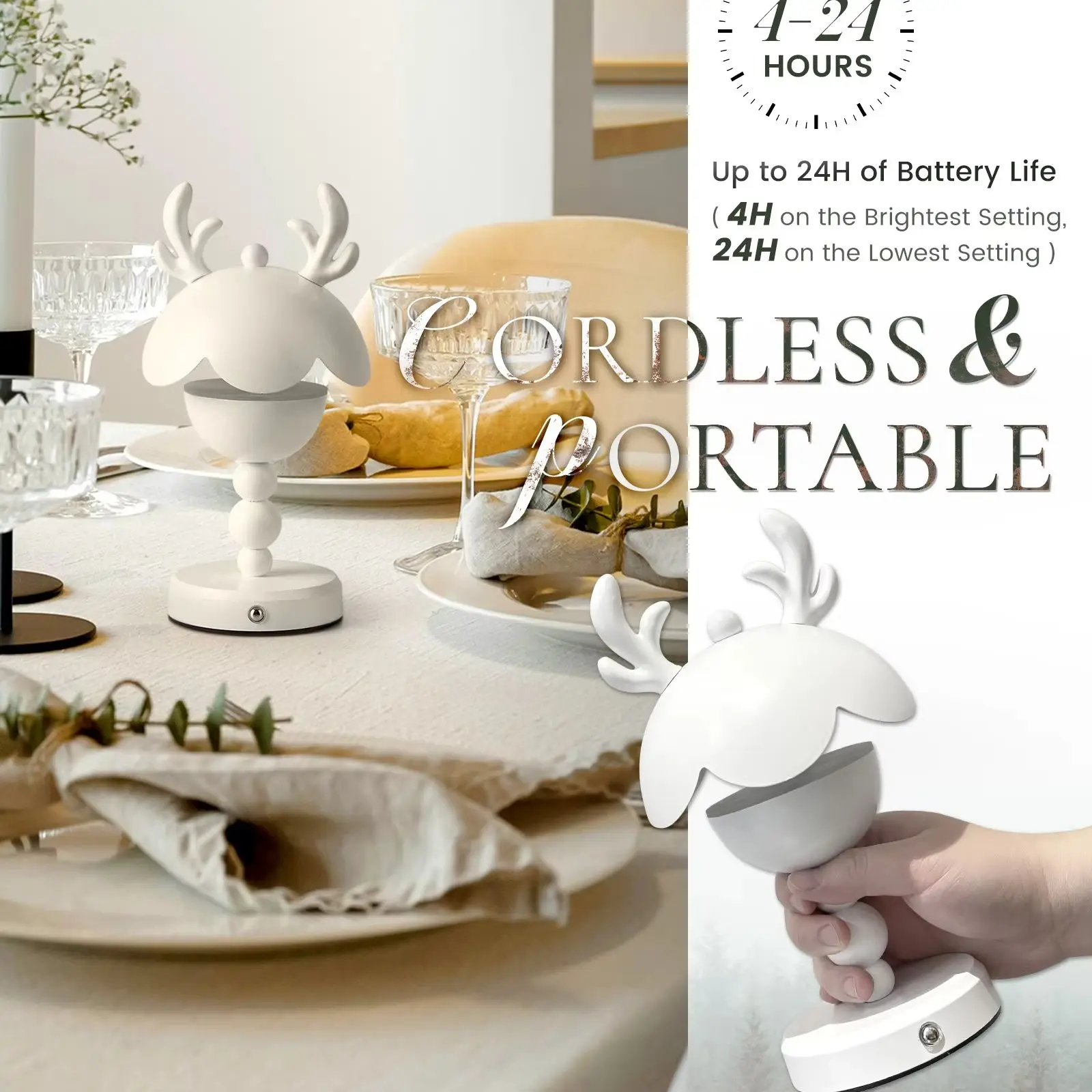 

Cute Deer LED Table Lamp Stepless Dimming Touch Control 3000mAh Rechargeable Cordless Night Light for Bedroom Night Table Lamp