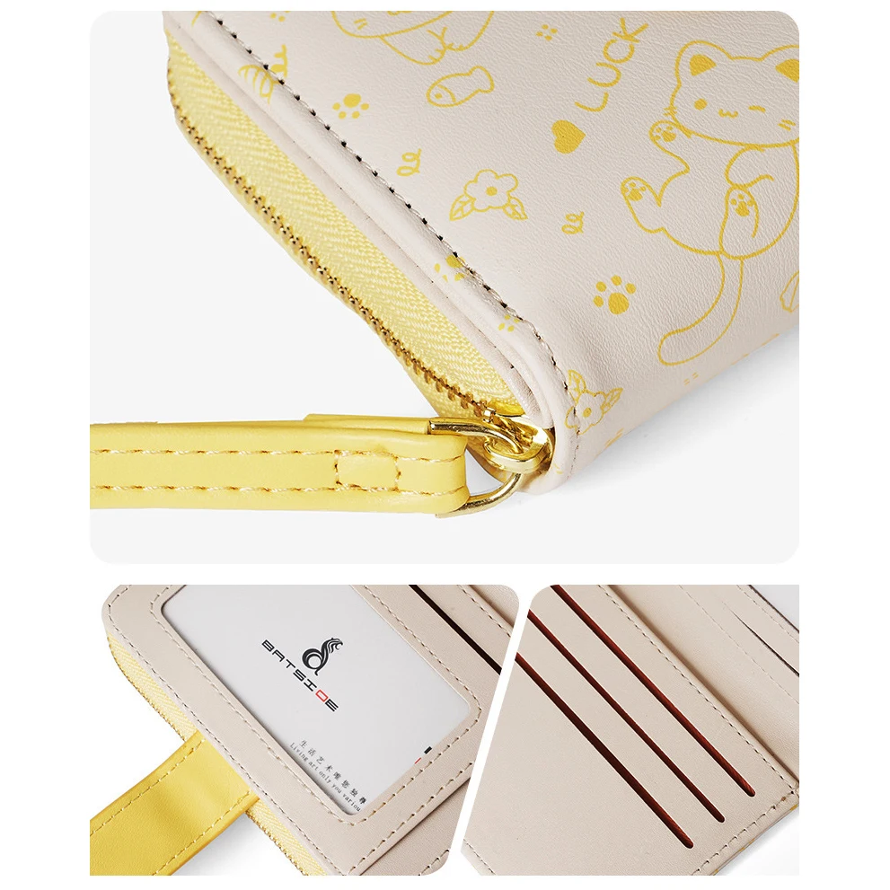 Portefeuille japonais mignon chat pour filles, sac d'argent, portefeuilles à fermeture éclair pour femmes, sac à main de rangement pour clés, carte d'identité d'étudiant courte, porte-cartes bancaires