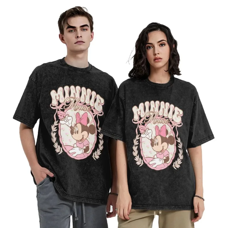 

Винтажная футболка с чашкой и цветком Минни Маус в стиле хип-хоп, повседневная футболка большого размера, модные женские топы, уличная футболка в стиле хип-хоп