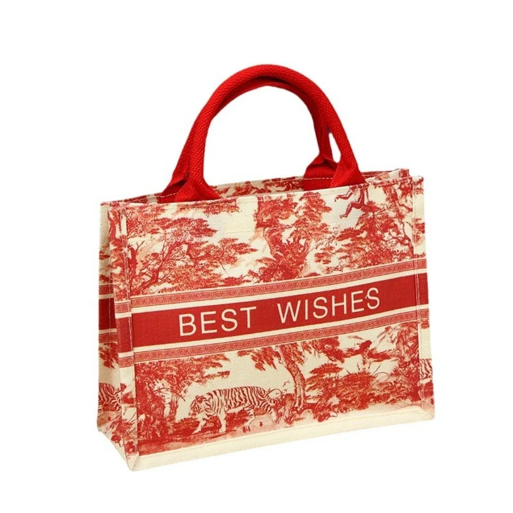 Simple Canvas Shoulder Bag Large Capacity Reusable Tote Bag Creative Flower Print Handbag