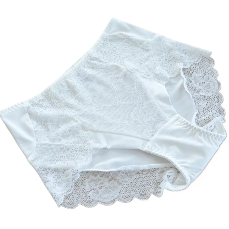 S752 Milk Silk Lace Mesh Fabric Women Mid-waisted Hip-wrapped Underwear Large Size Panties Women Ropa Interior Femenina