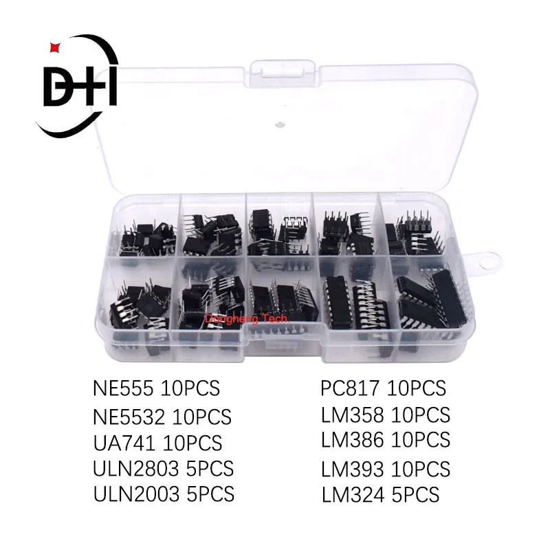 85PCS/lot IC Analog chip kit Box LM358 LM324 JRC4558 NE5532 LM386 TDA2030 TDA2822 LM393 UA741 LM339  Electronic components kit