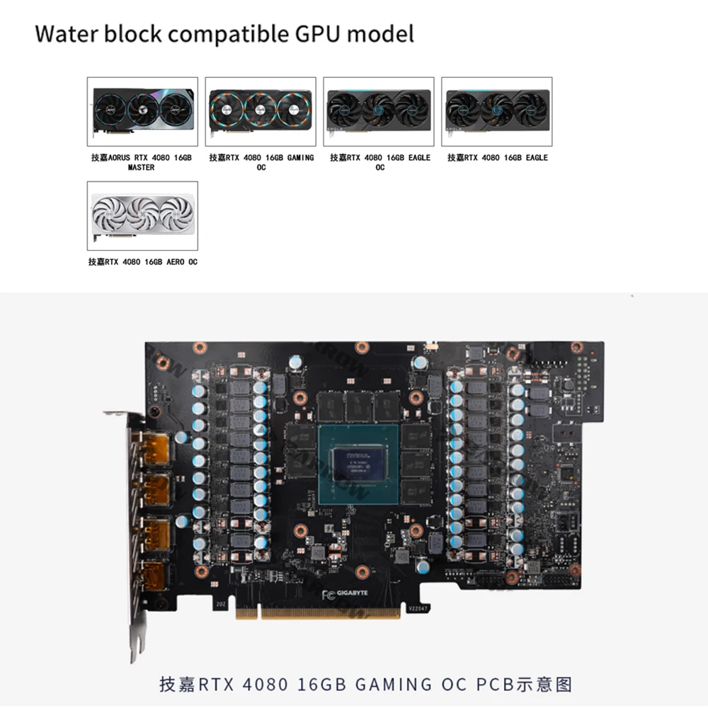 BARROW Water Block  for Gigabyte AORUS RTX 4080 16GB MASTER/GAMING/EAGLE GPU Card Copper Cooling Radiator RGB AURA BS-GIG4080-PA