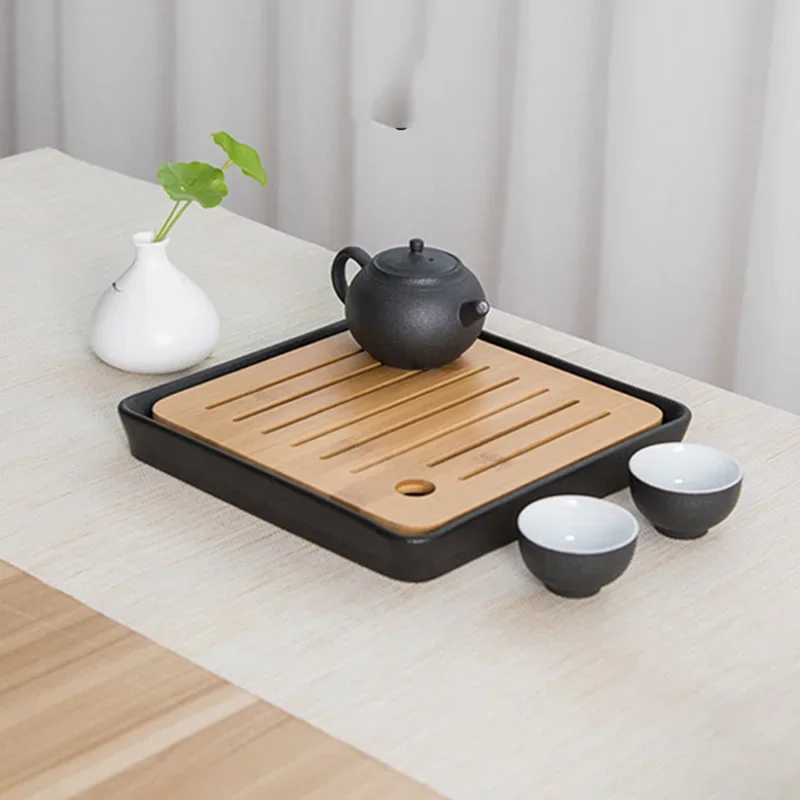 

Modern Plate Tea Tray Wood Compartment Dish Vintage Kitchen Tea Trays Serving Food Bandeja De Madera Office Accessories