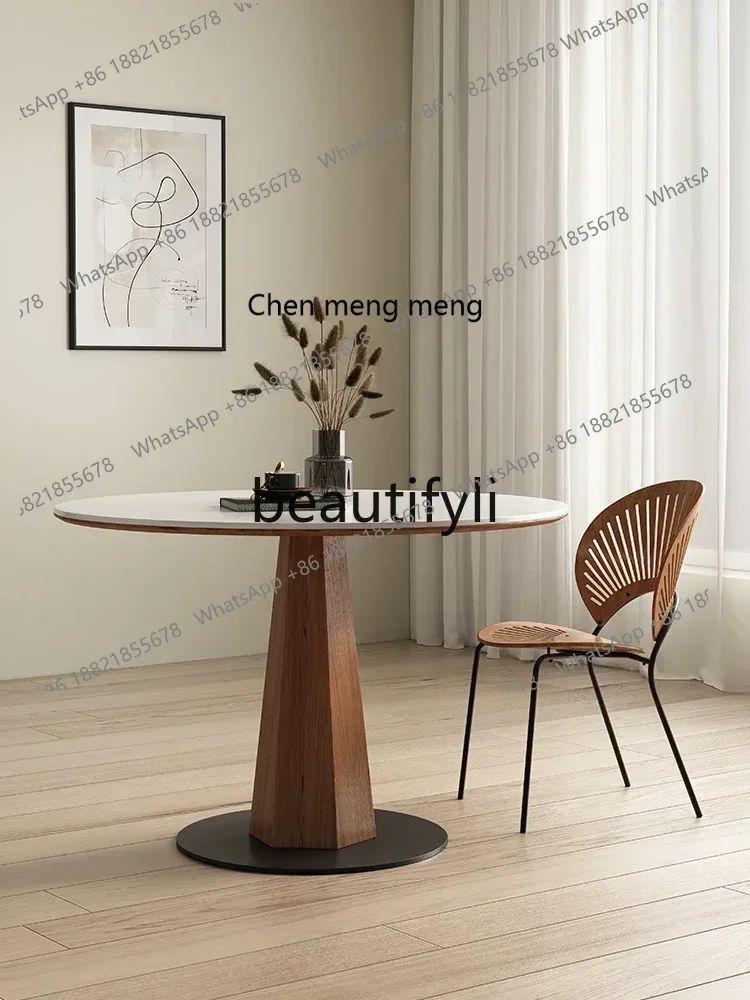 2003 Dininghousehold small apartment solid wood simple pure white dining retro round table negotiation
