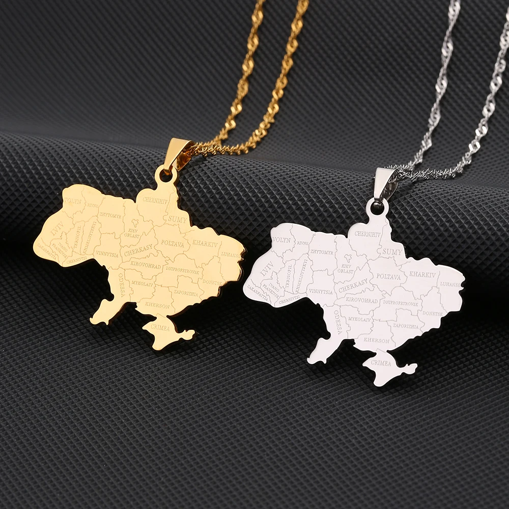 SONYA New Ukraine Map With City Name Pendant Necklace Ukrainian Ethnic Anniversary Jewelry With Water Wave Chain for Women Girls