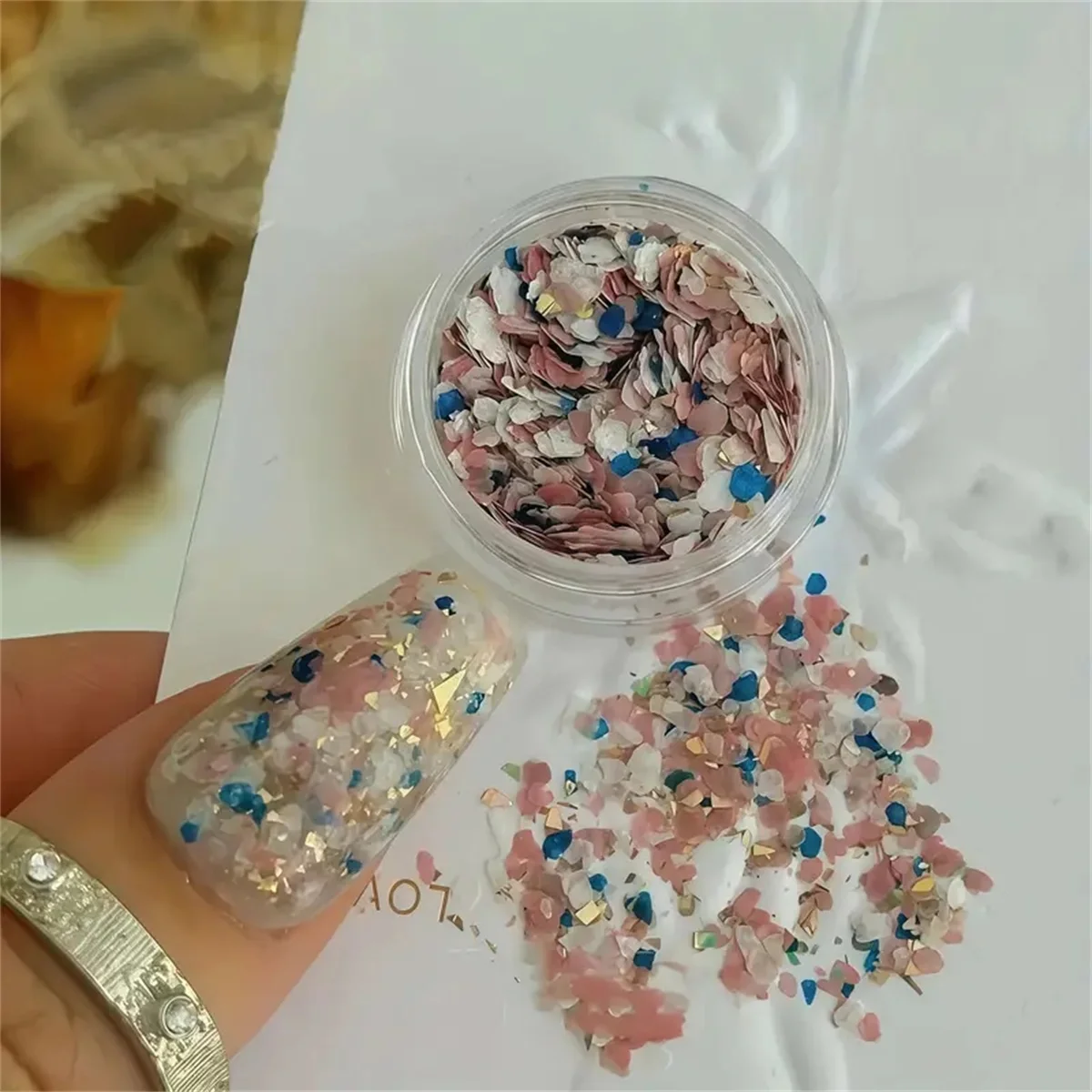 1 pieza de concha de polvo para uñas, lámina de platino, accesorio decorativo, amuleto para uñas, creación artística, fiestas diarias, festivales, estilo japonés coreano
