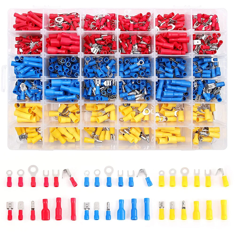 840PCS Electrical Wire Connectors, Insulated Wire Crimp Terminals, Mixed Butt Ring Fork Spade Bullet Quick Disconnect Assortment