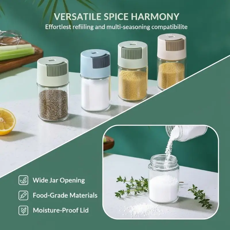 Quantitative Press Spice Dispenser 0.5g Per Press Clear Glass Salt Shaker for Outdoor Grilling Picnic Travel