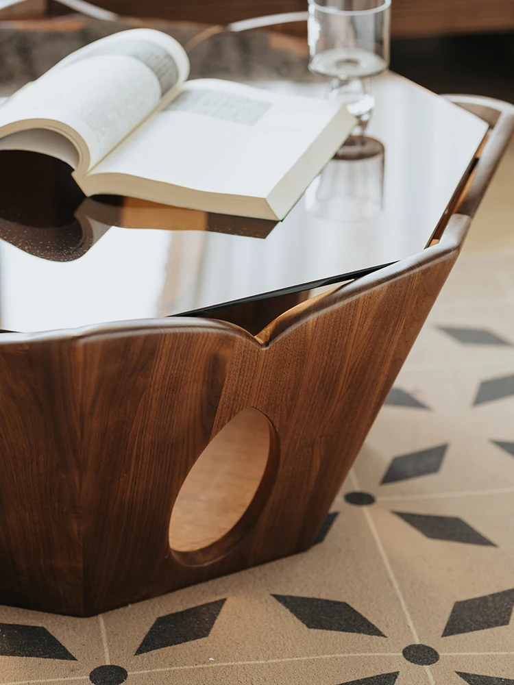 طاولة قهوة لوتس كلاسيكية من LMM لغرفة المعيشة، جوز أسود، جميعها من الخشب الصلب، حديثة وبسيطة #4