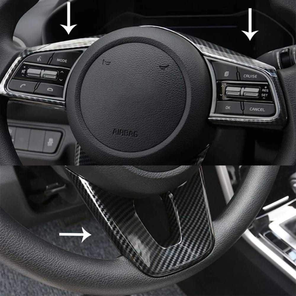 Carbon Fiber Effect Steering Wheel Panel Trim Mouldings For 2019-2023 Kia Seltos