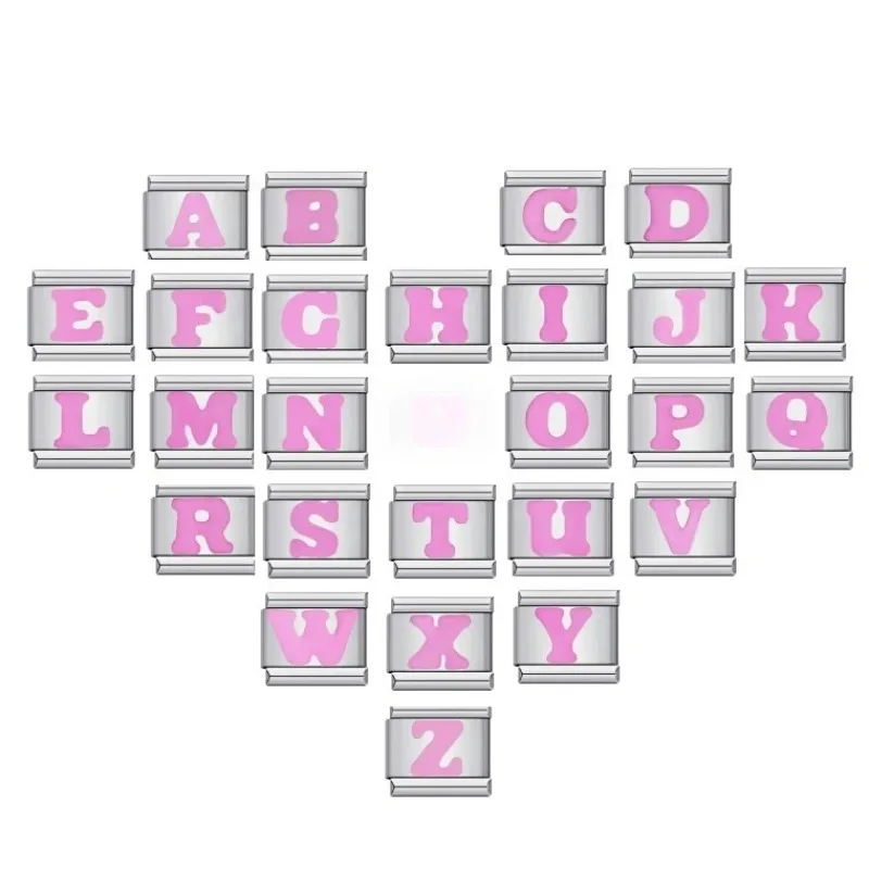 CONCEPT 2024 New Fashion Pink Romantic Letter Charm Italian Links Fit 9mm Bracelet Making DIY Jewelry BT001-11