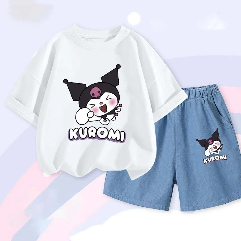 Conjunto Kawaii Sportswear infantil, roupa de menina, Kawaii Hellokittys infantil, Kuromi, Tencel, Comfort Boys Loungewear, verão