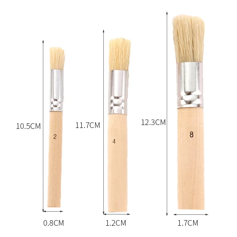 3Pcs ไม้ Handle สีน้ำภาพวาดแปรงลายฉลุ Hog Bristle น้ำมันอะคริลิคภาพวาดแปรงนักเรียน Professional Art Supplies