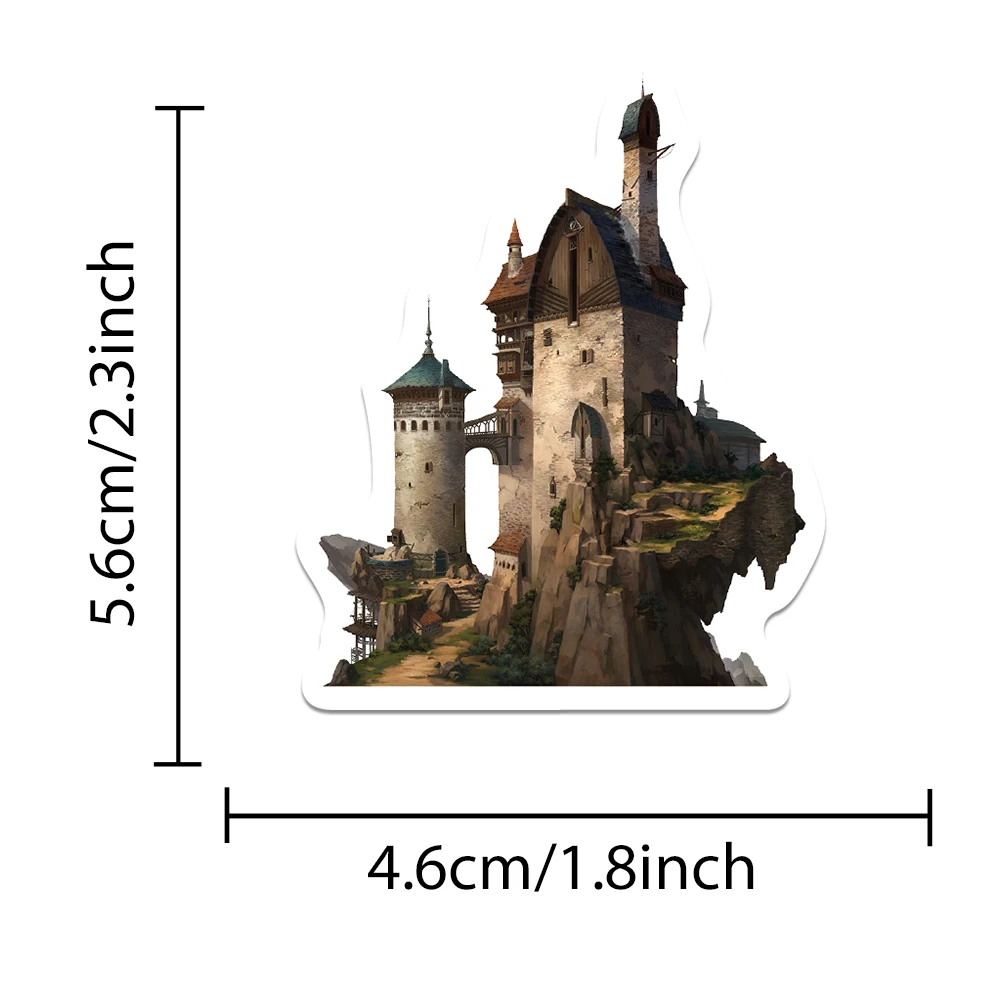 50pcs Retro Medieval European Castle Building Stickers Aesthetic For DIY Journal Skateboard Luggage Decoration Vinyl Toy Sticker