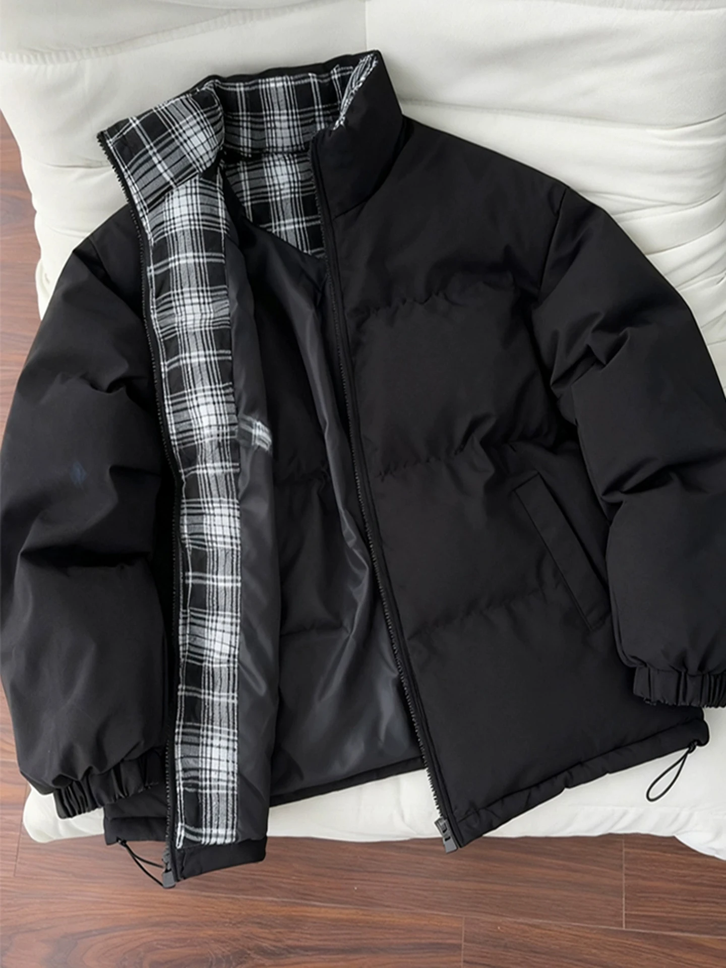 

Bla Plaid Spliced ort Cotton Jaet Men's Winter American Sle Jinjiang Cotton Coat Trendy Brand Stand Collar Cotton Out...