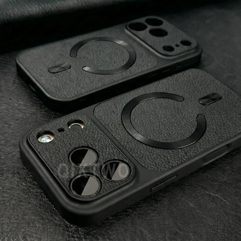 Luxuriöse Magnetische Kunstleder-Handyhülle mit Kabelloser Ladefunktion für iPhone 13 14 15 16 17 Pro Max Plus Air Stoßfeste TPU Softcover