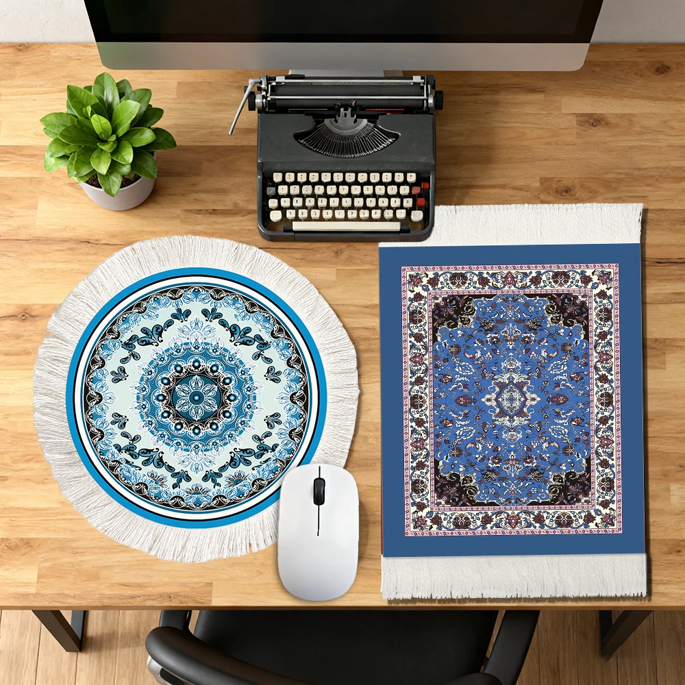 

2 шт. коврики для мыши с кисточками, персидский коврик, нескользящие, износостойкие и удобные, коврики для настольной мыши, симметричный цветочный дизайн
