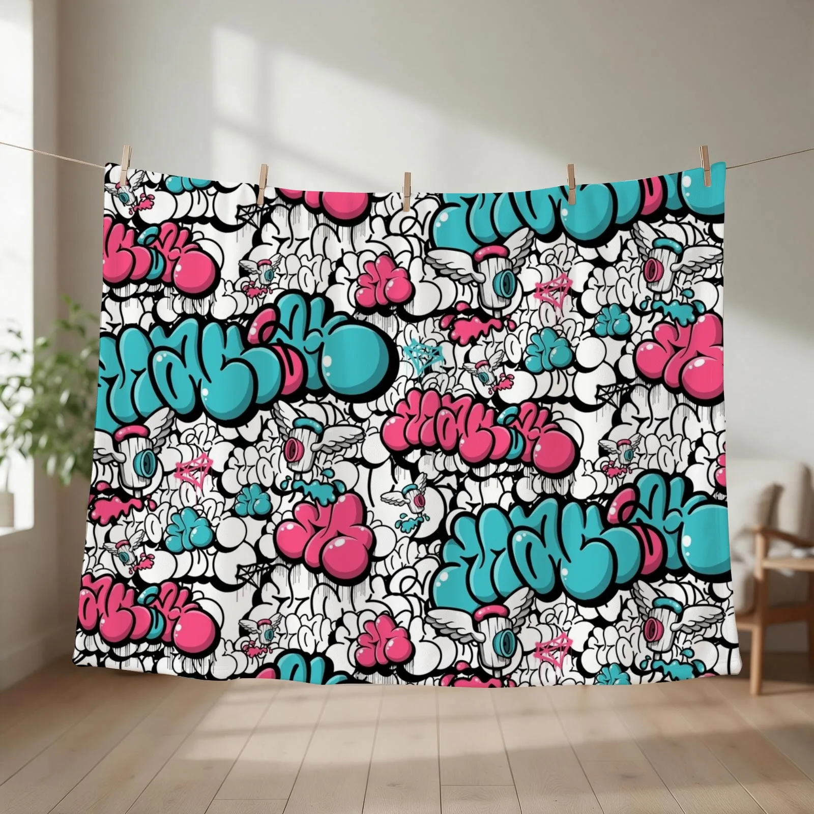 Pink and Blue Spray Cap Angels Throw Blanket couch cozy soft plush fuzzy picnic outdoor blanket