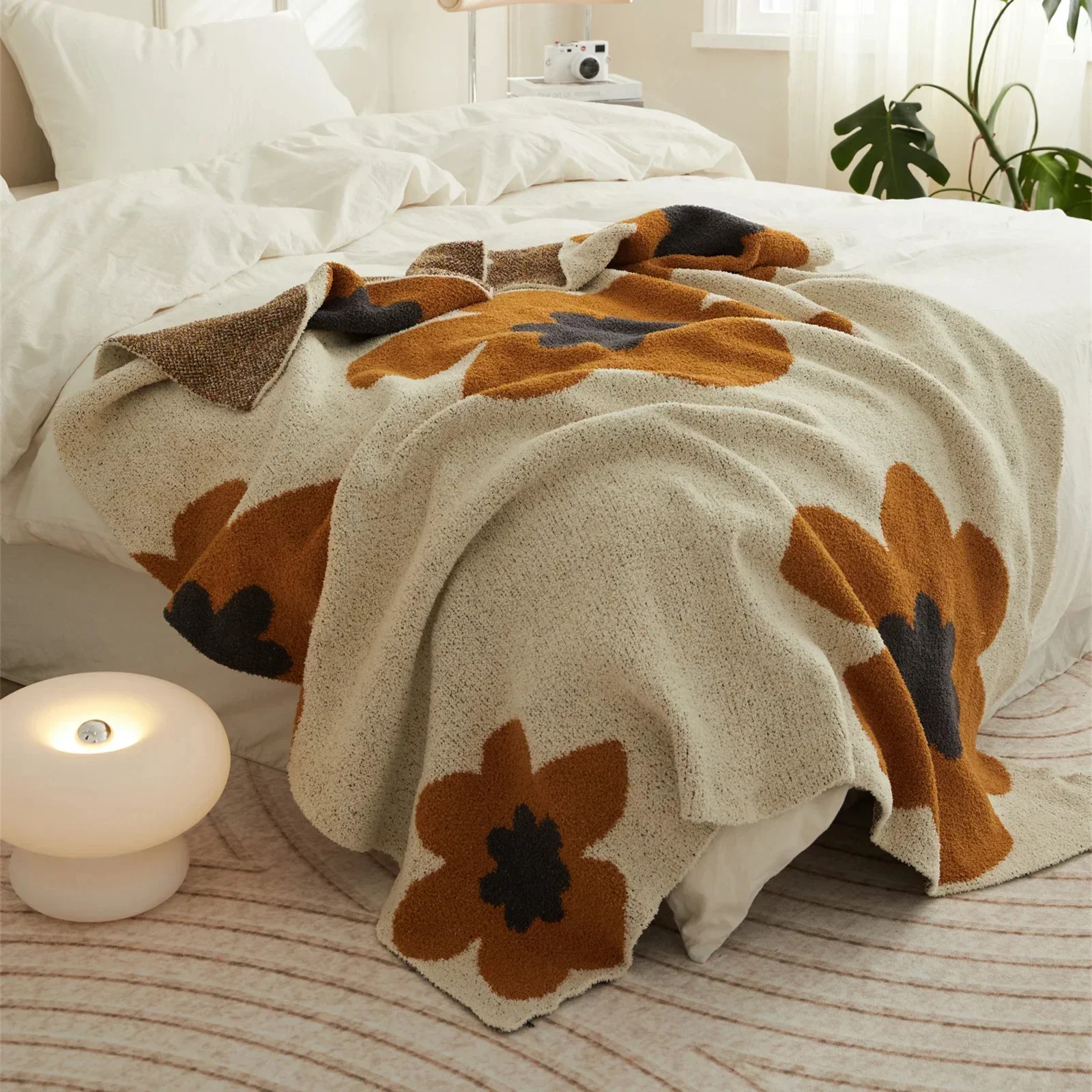 1PC Brand Super Soft Cozy Floral Blanket Downy Hairy Fluufy Microfiber Knitted Throw Blanket for Bed Sofa Decorative Blankets