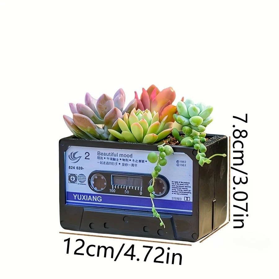 Retro Cassette Tape Shaped Small Flower Pot Planter for Succulent Cactus Plant Air Plants Indoor Outdoor Garden Home Decoration