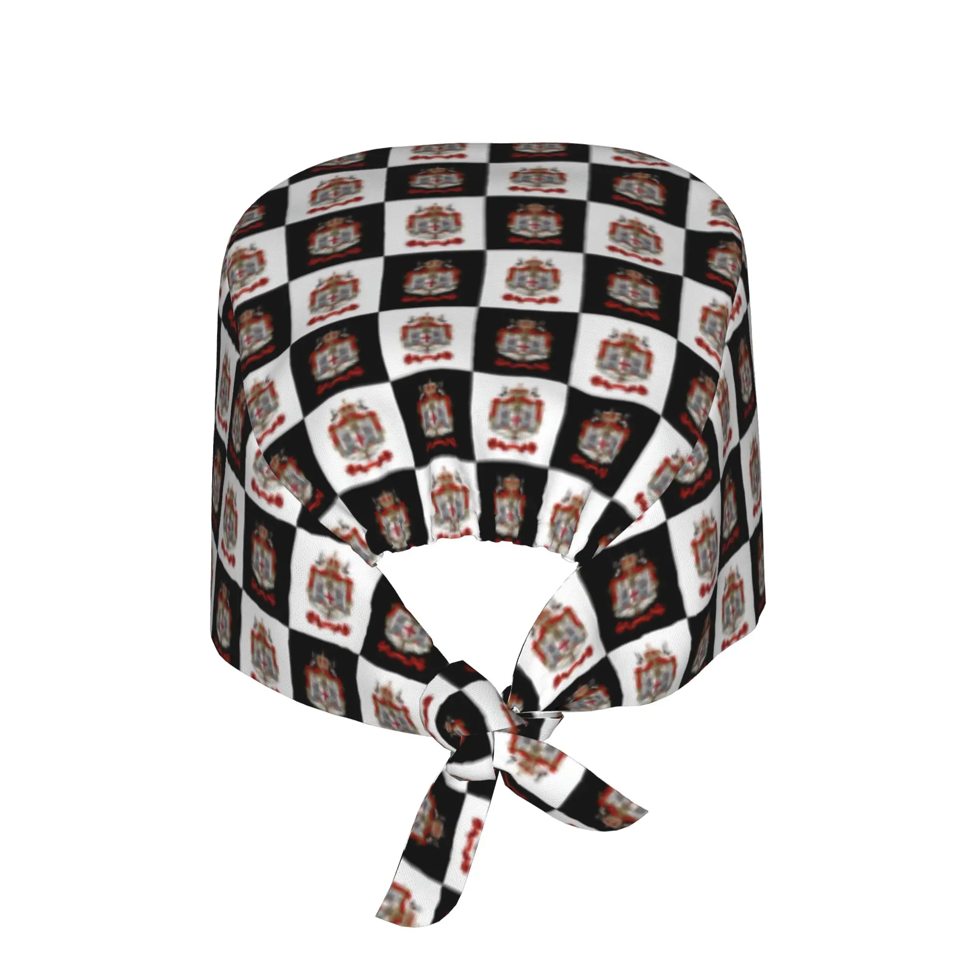 Checkered Plaid Knights Templar Flag With Coat of Arms Medical Staff Scrubs Hat Medieval Warrior Cross For Chef Hat Scrub Caps