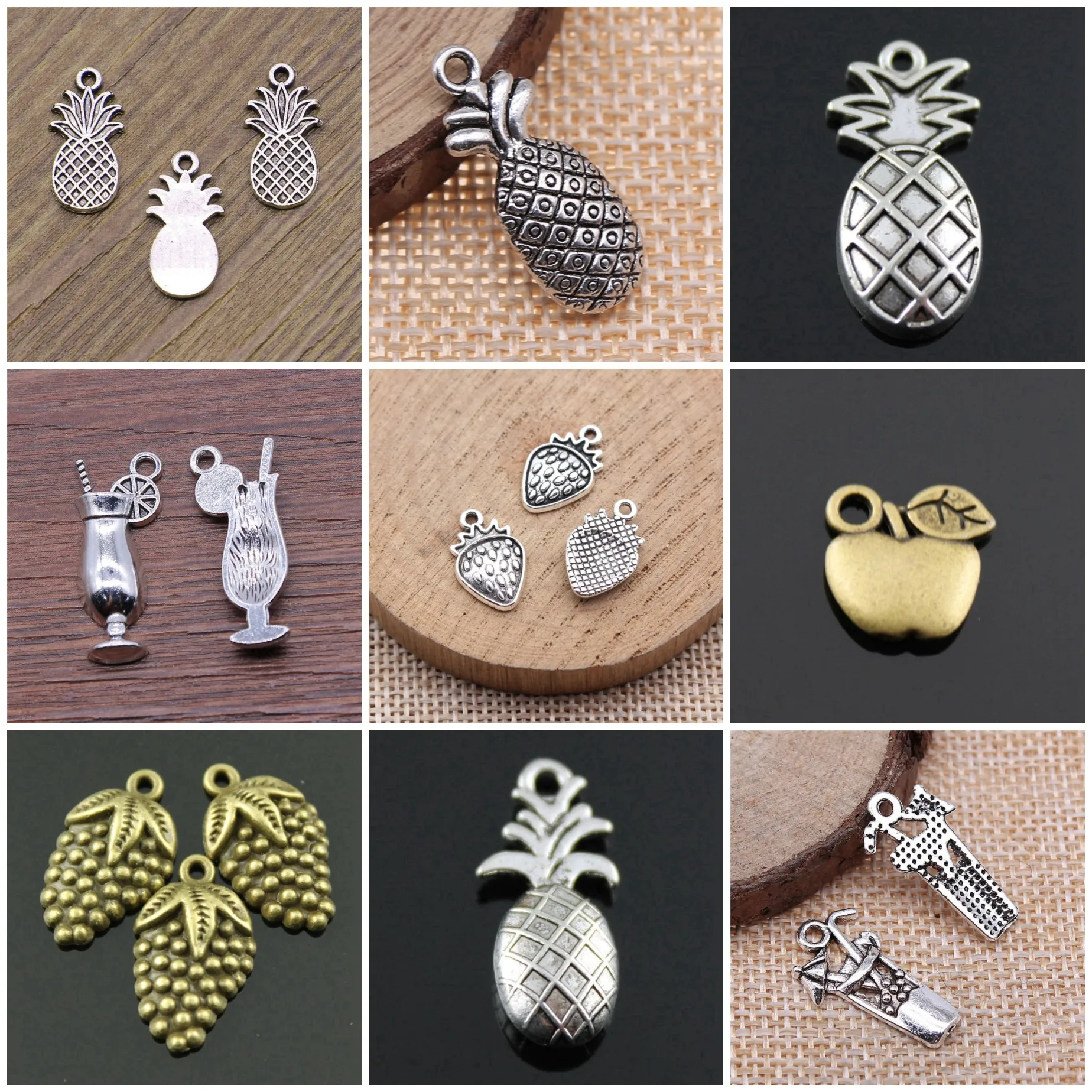Zinc Alloy Assorted Fruit Food Mini Charms Pendant For Earring Keychain Necklace Making Jewelry Accessories