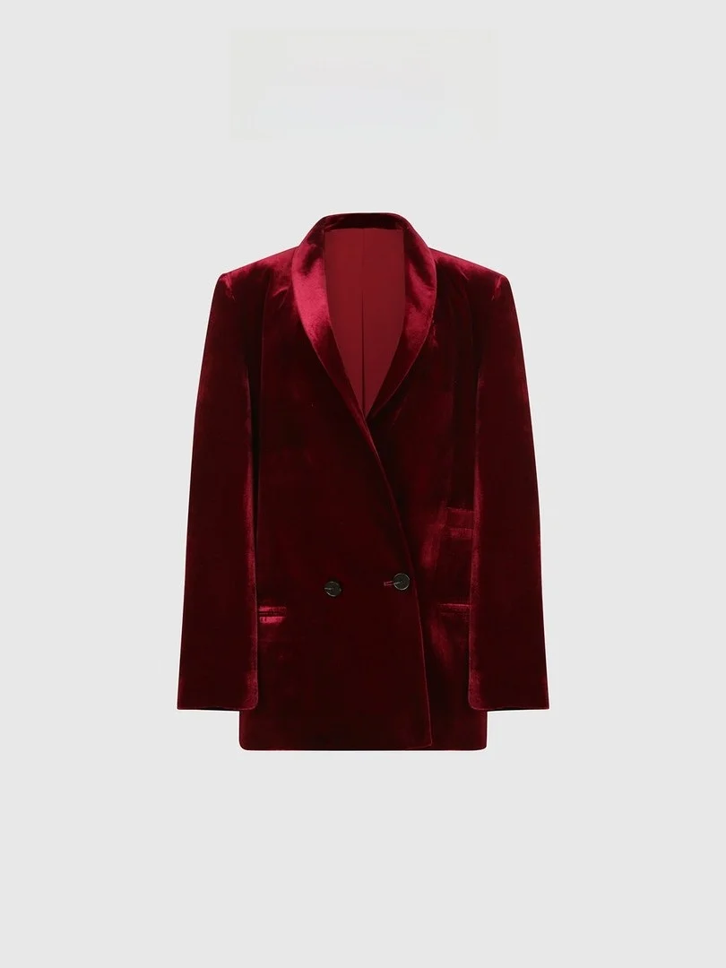 

Женский бархатный костюм: длинный жакет с воротником-стойкой, двубортный, модный, элегантный, однотонный