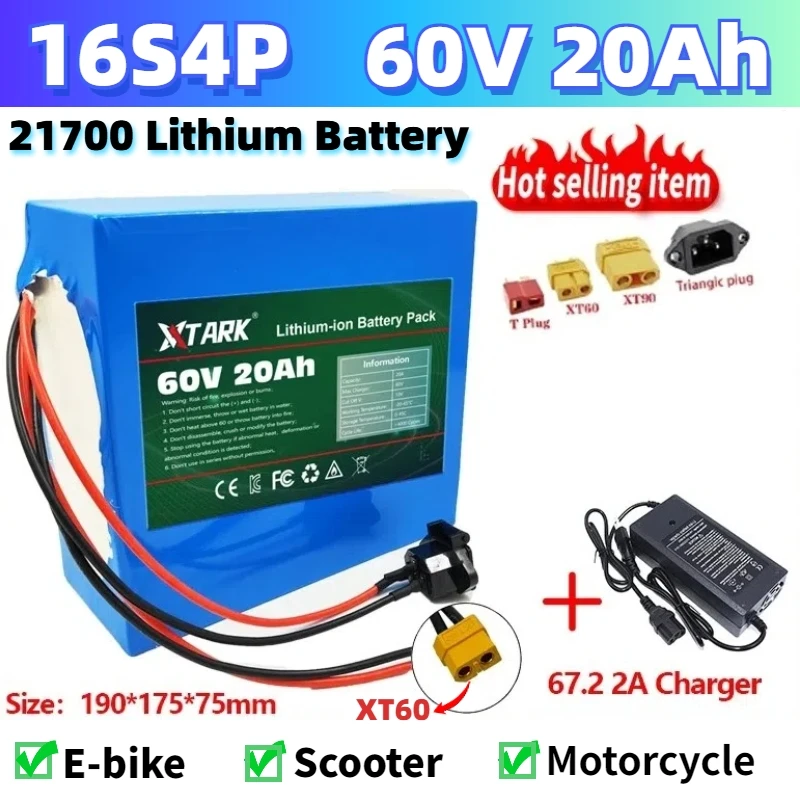 

New Original 60V 40Ah 21700 Lithium Battery Pack 16S4P 1000W-3000W Electric Bike Motorcycle Scooter Battery +67.2V 3A Charger