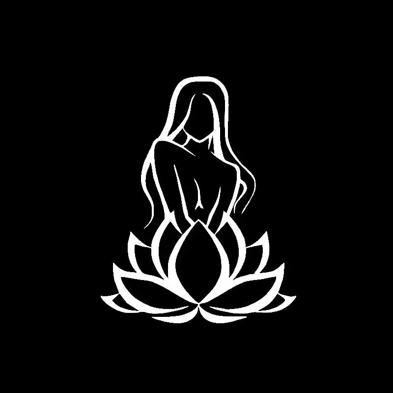 11.9CM * 15.2CM Stiker Mobil Dekorasi Vinyl Anak Perempuan Bunga Teratai Simbol Buddha Yoga Hitam/Perak