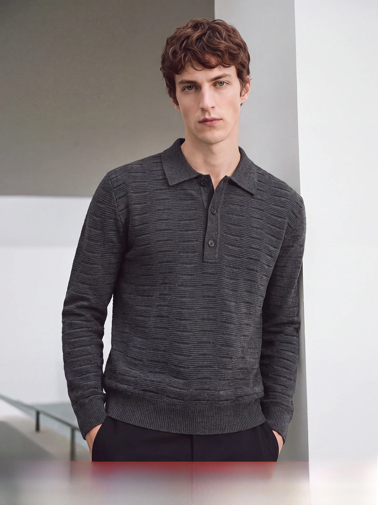 Casual  Neck Knitted Sweater Men's Base Layer Shirt Horizontal Stripe Texture Soft Polyester Fiber Autumn Leisure Fashion