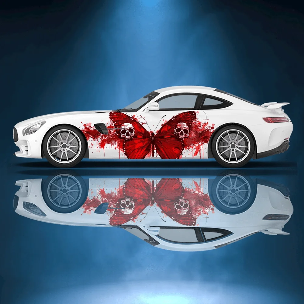 

Кровавый скелет, красная бабочка, автомобильная виниловая наклейка, самоклеящаяся наклейка из ПВХ, подходит для грузовиков, внедорожников, декор, автоаксессуары, подарок