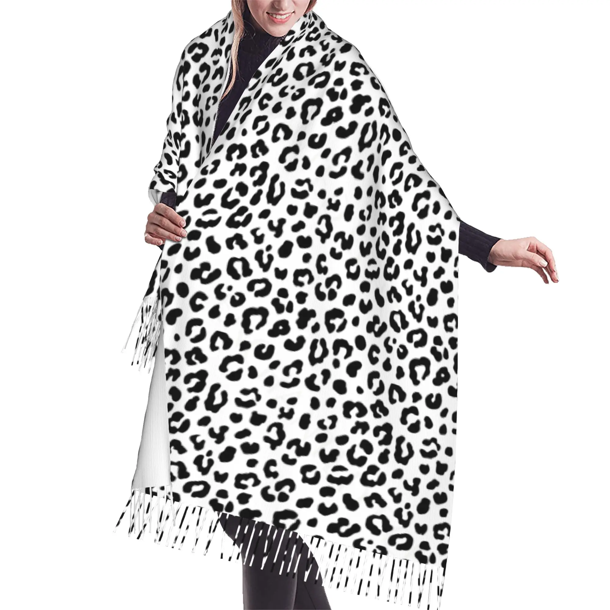 Custom Leopard Print Pattern Cheetah Spots Scarf Wrap for Women Long Winter Fall Warm Tassel Shawl Unisex  Scarves