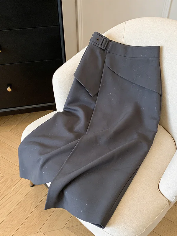 High Waist A-Line  Skirt for Women Shiny Sequin Asymmetrical Straight Cut Slimming Spring 2026 Korean Style Commute Skirt