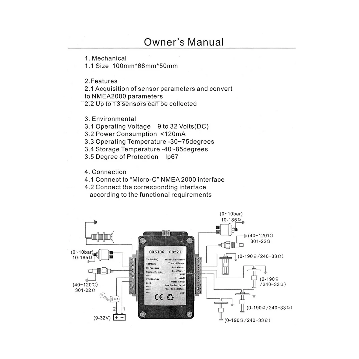 

Single Channel NMEA2000/ N2K Converter 0-190Ohms Up to 13 Sensor for Marine Boat