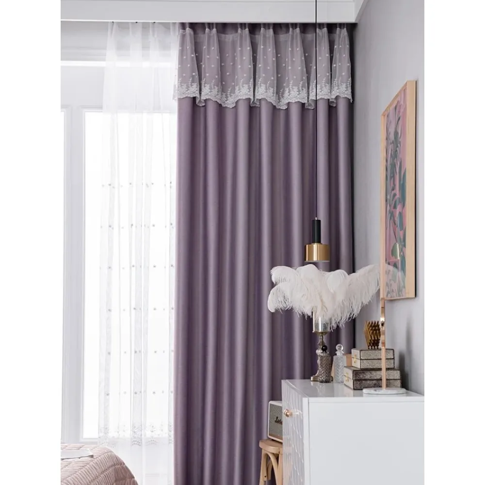 Luxury High Blackout Curtains for Bedroom with Curtain Head Fully Blackout Lace Girl Hook Type Master Bedroom Window Drapes