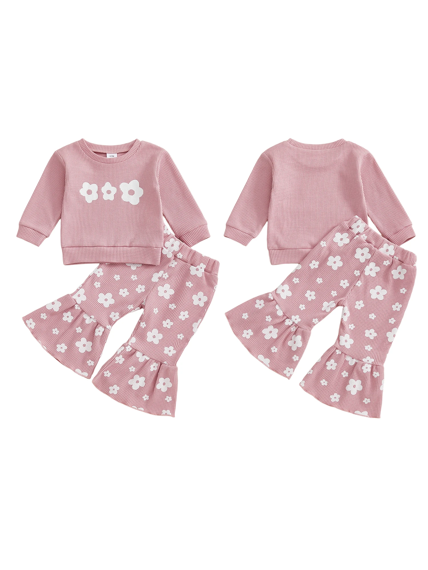 

Toddler Girls 2-piece Set Floral Print Long Sleeve Pullover with Elastic Waist Flare Pants Autumn Clothing Ensemble