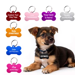 Custom Name Dog Tag Bone Shaped Personalized Name Pets ID Tag Laser Engraving Number Anti-lost Pendant Customized Text Dog Tags