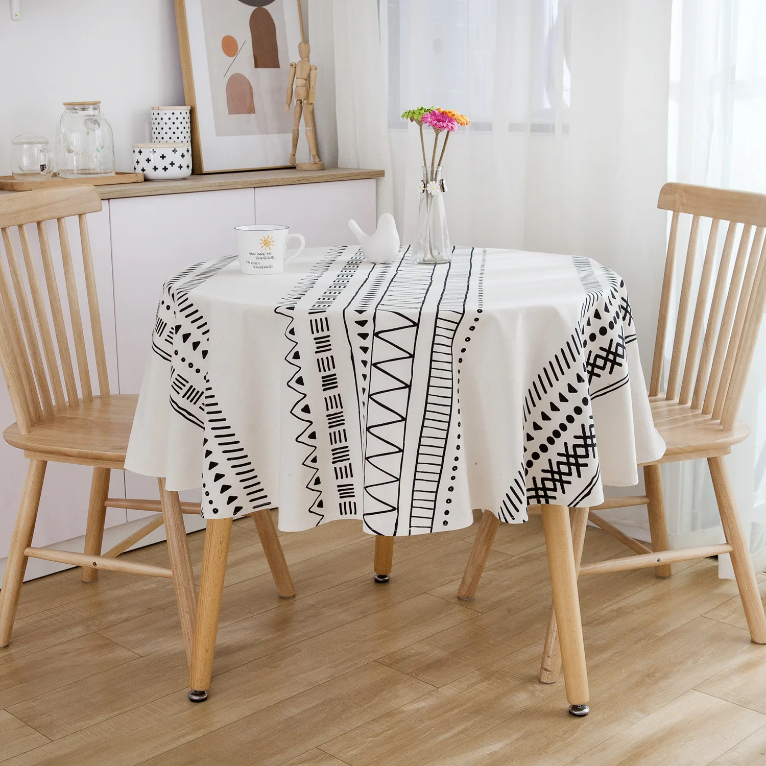 150 cm Round Tablecloth Cotton Linen Table Cloth Dust-Proof Floret Circular Table Cover for Kitchen Dinning Room Tabletop Decor