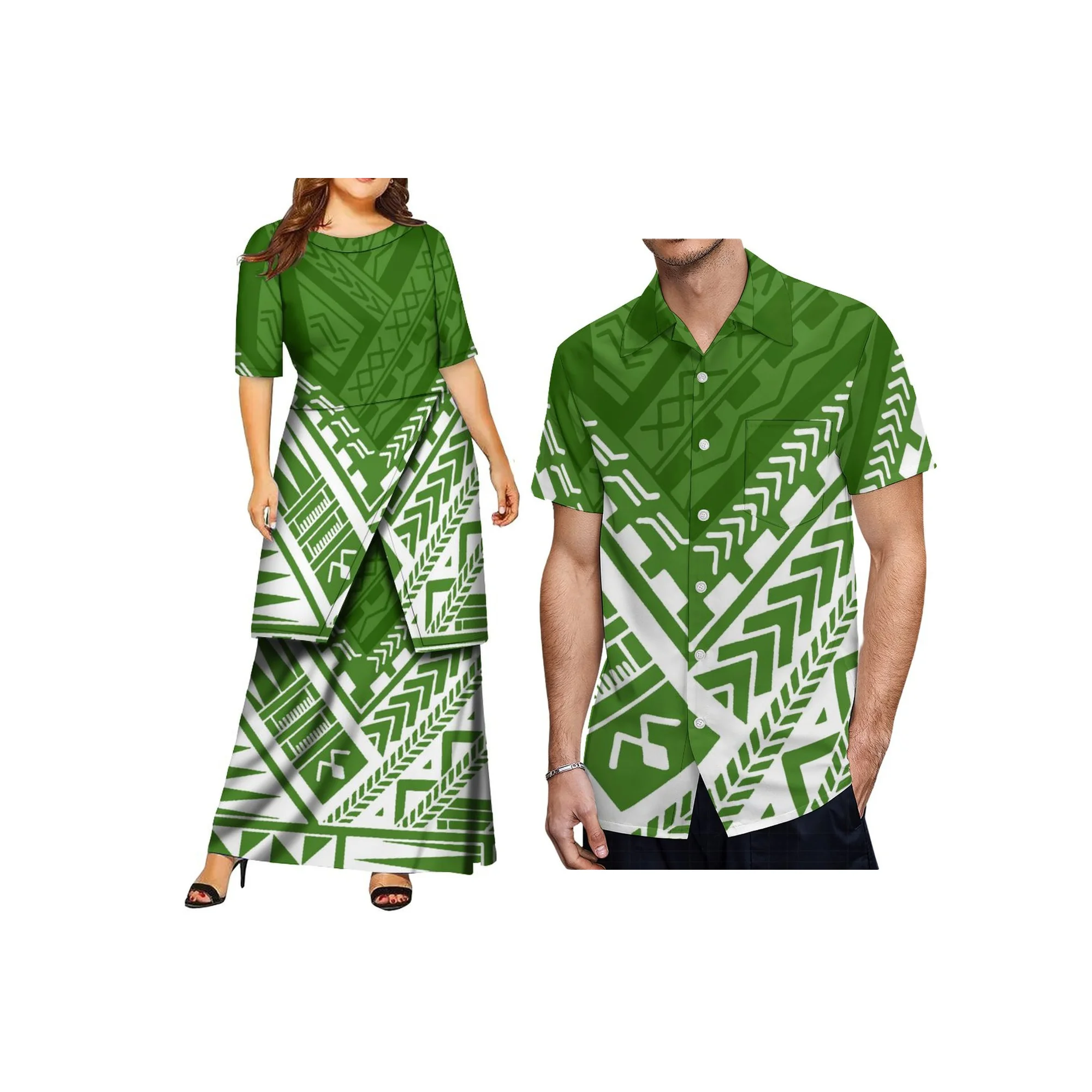 

Free Shipping Ladies Half Sleeve Puletasi Polynesian Casual Dress Custom Tonga Print Dress Two Piece Skirt Set Dress