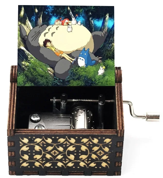 2026 Hot sale Antique carved Wooden Hand Crank Music Box Totoro Music Box  figure Christmas Birthday Gift
