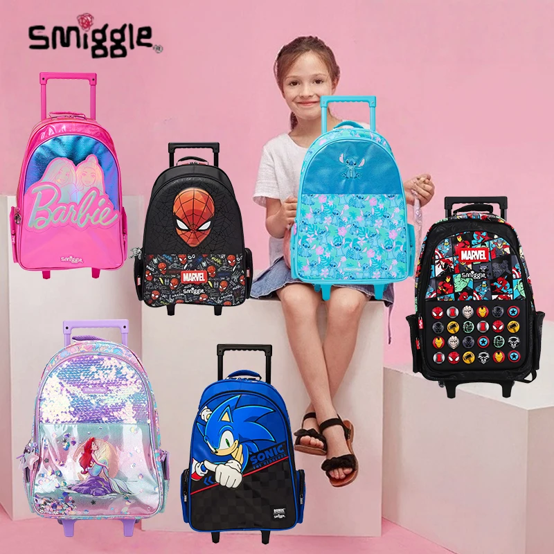 

New Australian Smiggle Trolley Schoolbag Anime Themed Peripheral Marvel Stitch Primary And Secondary School Students Roller Bag
