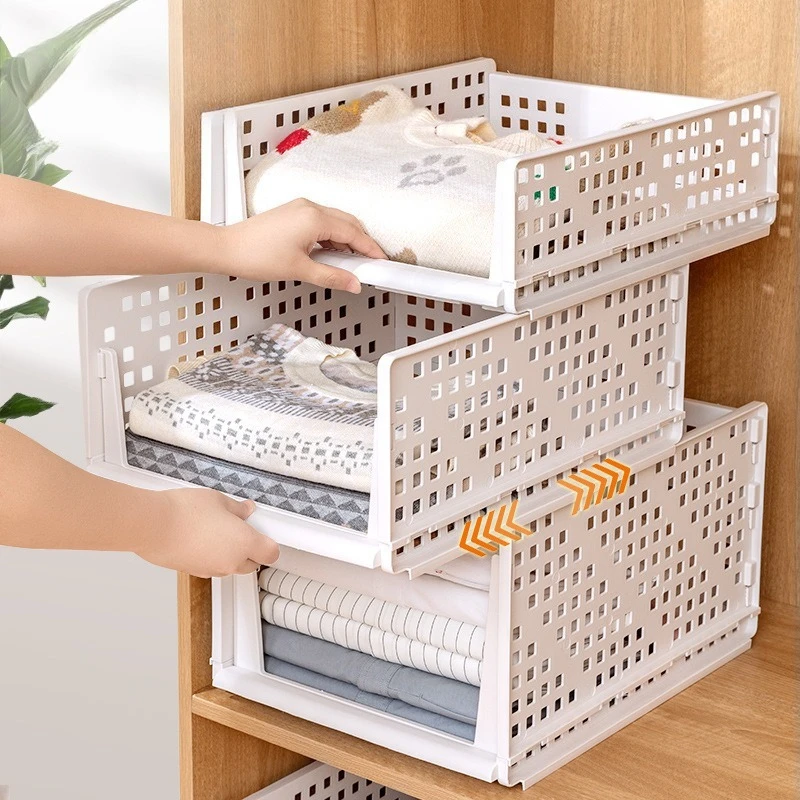 

Wardrobe Layered Partition Drawer Storage Dormitory Wardrobe Partition Rack Integrated Folding Storage Basket Saves Space