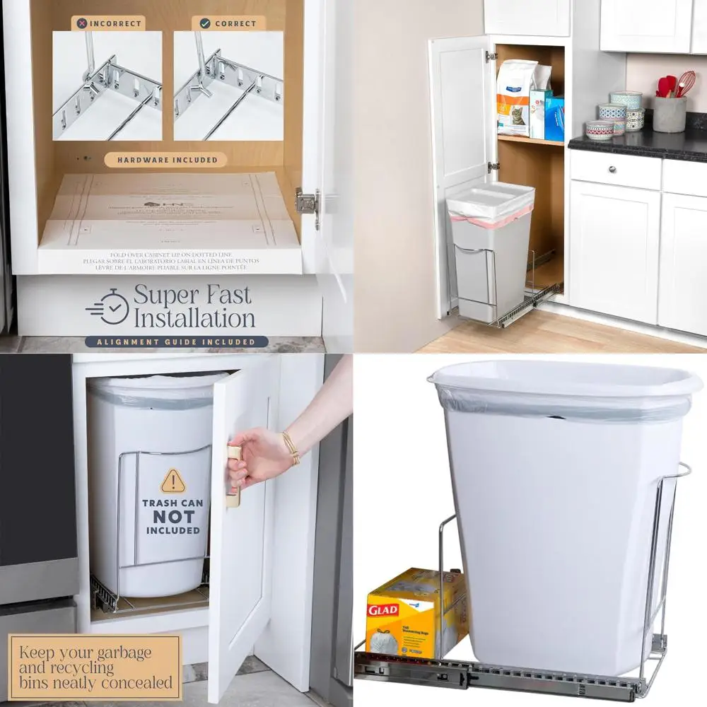 

Heavy-Duty 12 Gallon Pull-Out Trash Bin with Smooth Glide and Bag Storage for 13 Cabinet