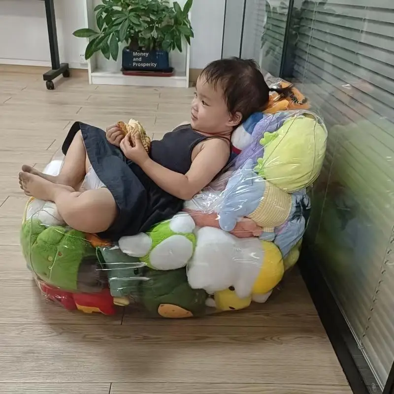Transparent Children Plush Toys Storage Chair Cover Bean Bag With Zipper Waterproof Capacity Large Doll Storage Bags