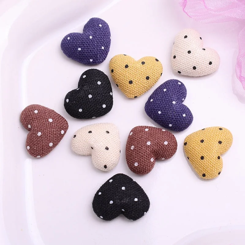 Wholesale 200pcs/lot color dots pattern print fabric hearts shape cabochon beads diy jewelry garment hair accessory